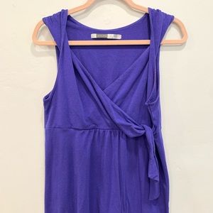 ATHLETA Faux Wrap Dress Purple Stretch Tie Style Twist Strap, Large Tall